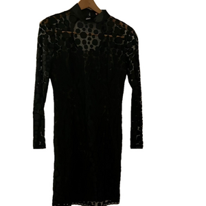 Black Sheath Midi Dress with Long Sleeves and Mock Neck for Cocktail